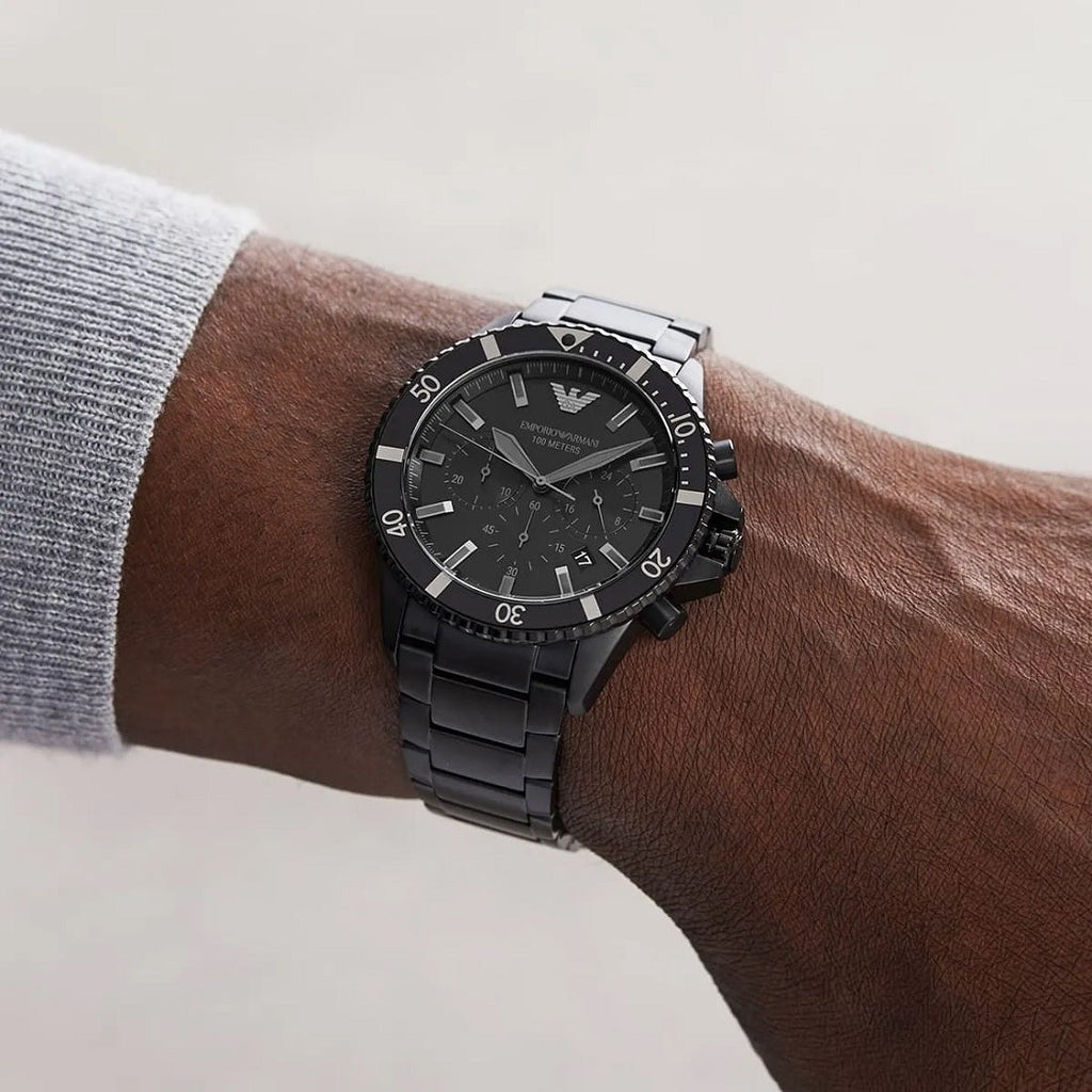 Emporio Armani Mario Chronograph Black Dial Black Stainless Steel Men's Watch | Emporio Armani AR11363 - VERSE -