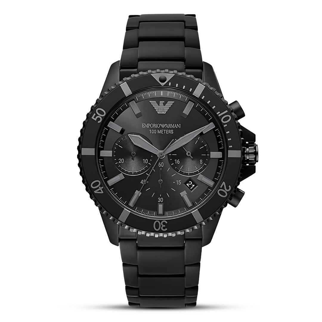 Emporio Armani Mario Chronograph Black Dial Black Stainless Steel Men's Watch | Emporio Armani AR11363 - VERSE -