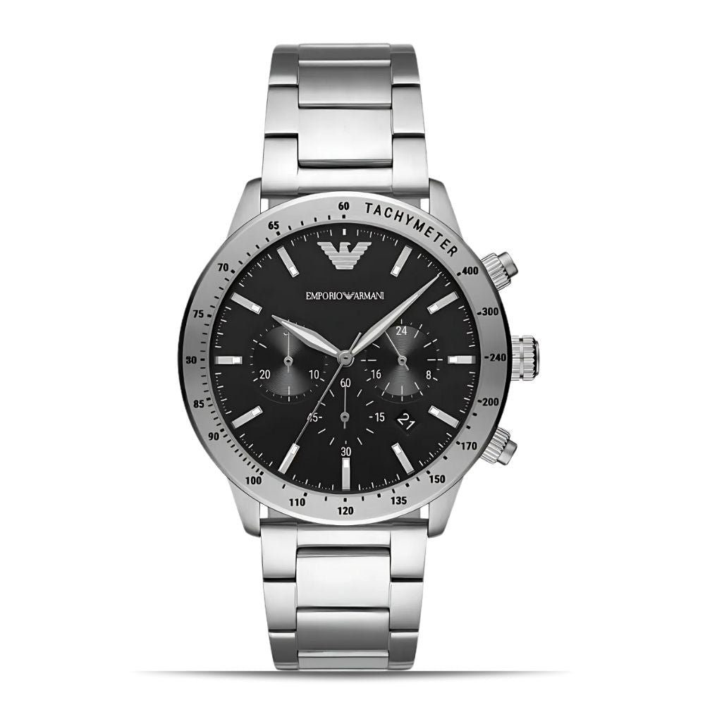 Emporio Armani Mario Chronograph Black Dial Stainless Steel Men's Watch | Emporio Armani AR11241 - VERSE -