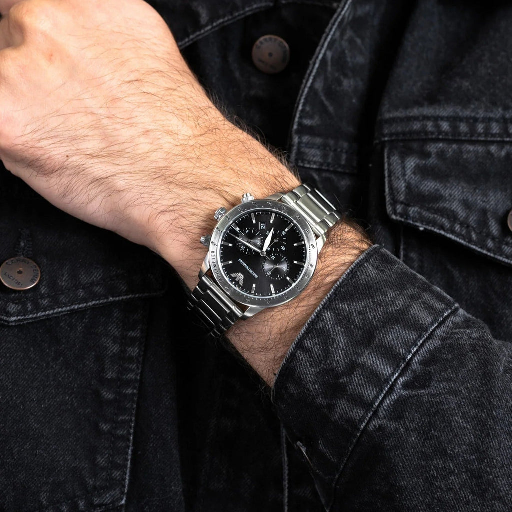 Emporio Armani Mario Chronograph Black Dial Stainless Steel Men's Watch | Emporio Armani AR11241 - VERSE -