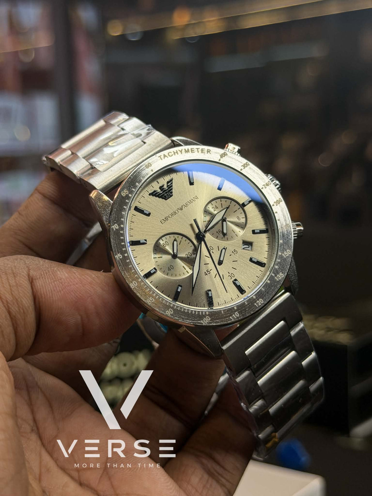Emporio Armani Mario Chronograph | Champagne Dial Silver Tone - ( Double A ) - VERSE -