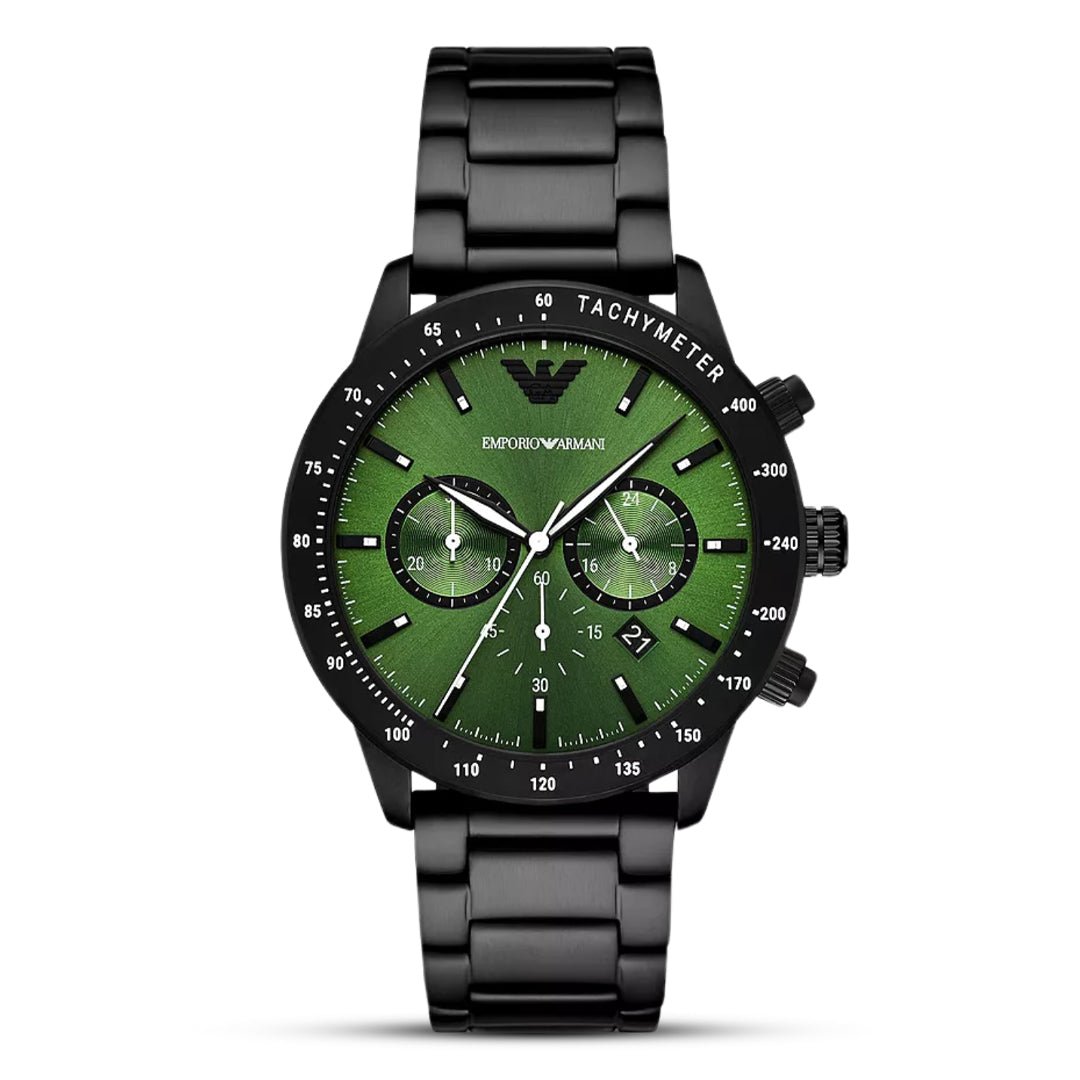Emporio Armani Mario Chronograph Green Dial Black Stainless Steel Men's Watch | Emporio Armani AR11472 - VERSE -