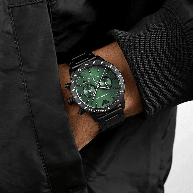 Emporio Armani Mario Chronograph Green Dial Black Stainless Steel Men's Watch | Emporio Armani AR11472 - VERSE -