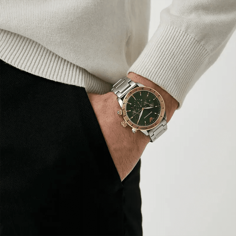 Emporio Armani Mario Chronograph Green Dial Two-Tone Stainless Steel Men's Watch | Emporio Armani AR11454 - VERSE -