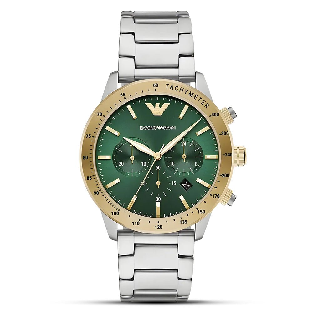 Emporio Armani Mario Chronograph Green Dial Two-Tone Stainless Steel Men's Watch | Emporio Armani AR11454 - VERSE -