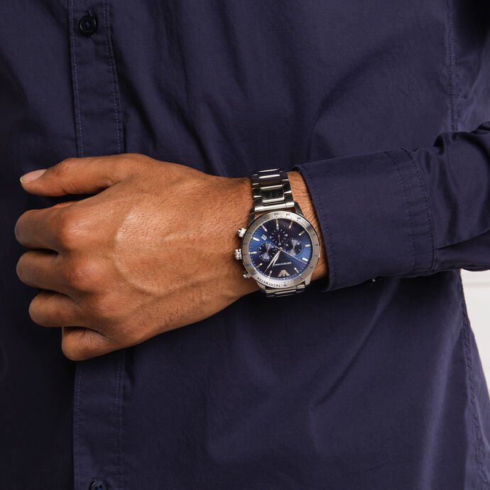 Emporio Armani Mario Chronograph Navy Blue Dial Stainless Steel Men's Watch | Emporio Armani AR11306 - VERSE -