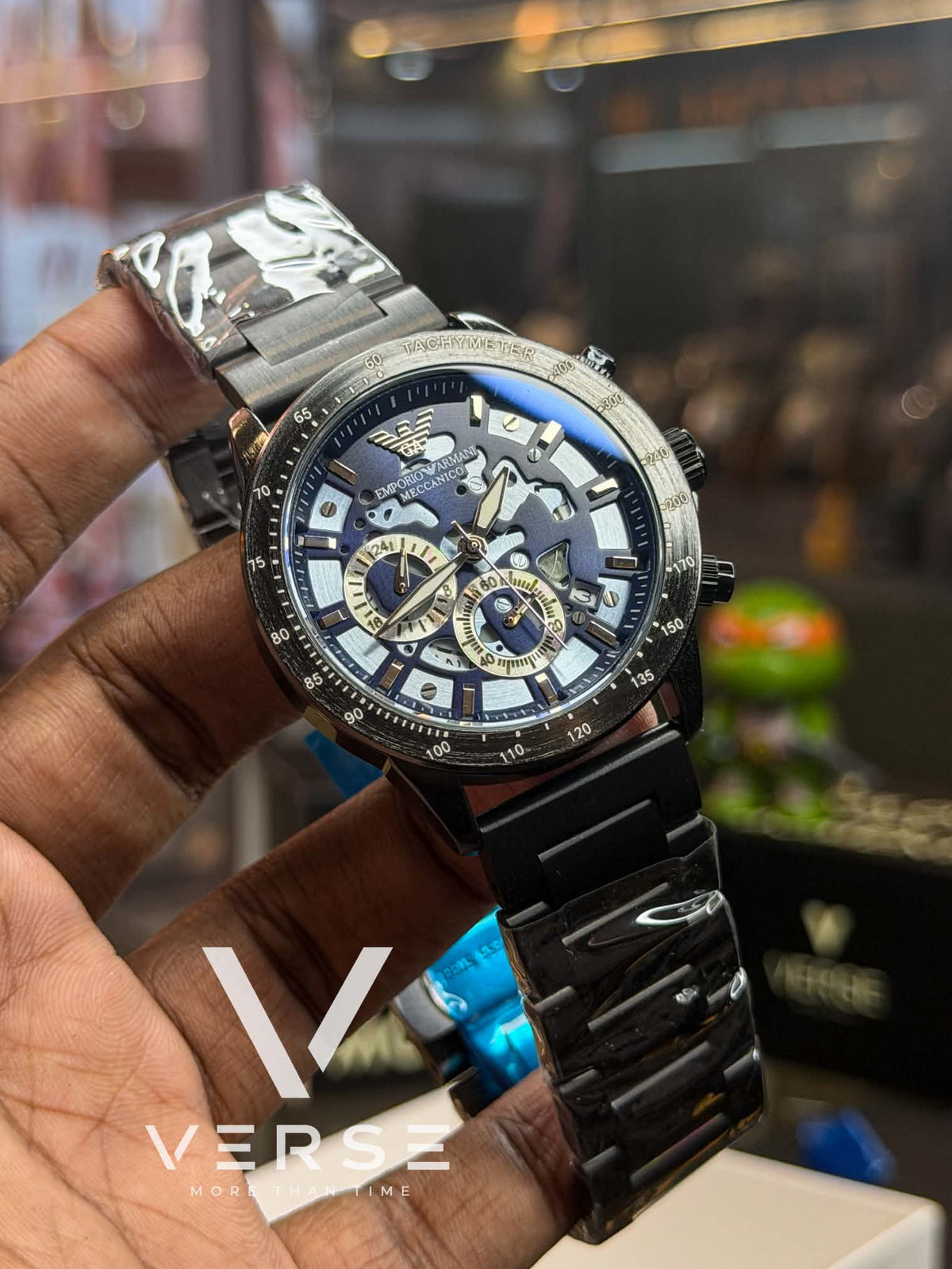 Emporio Armani Mario Meccanico Chronograph | Matte Blue Dial Black Tone - ( Double A ) - VERSE -