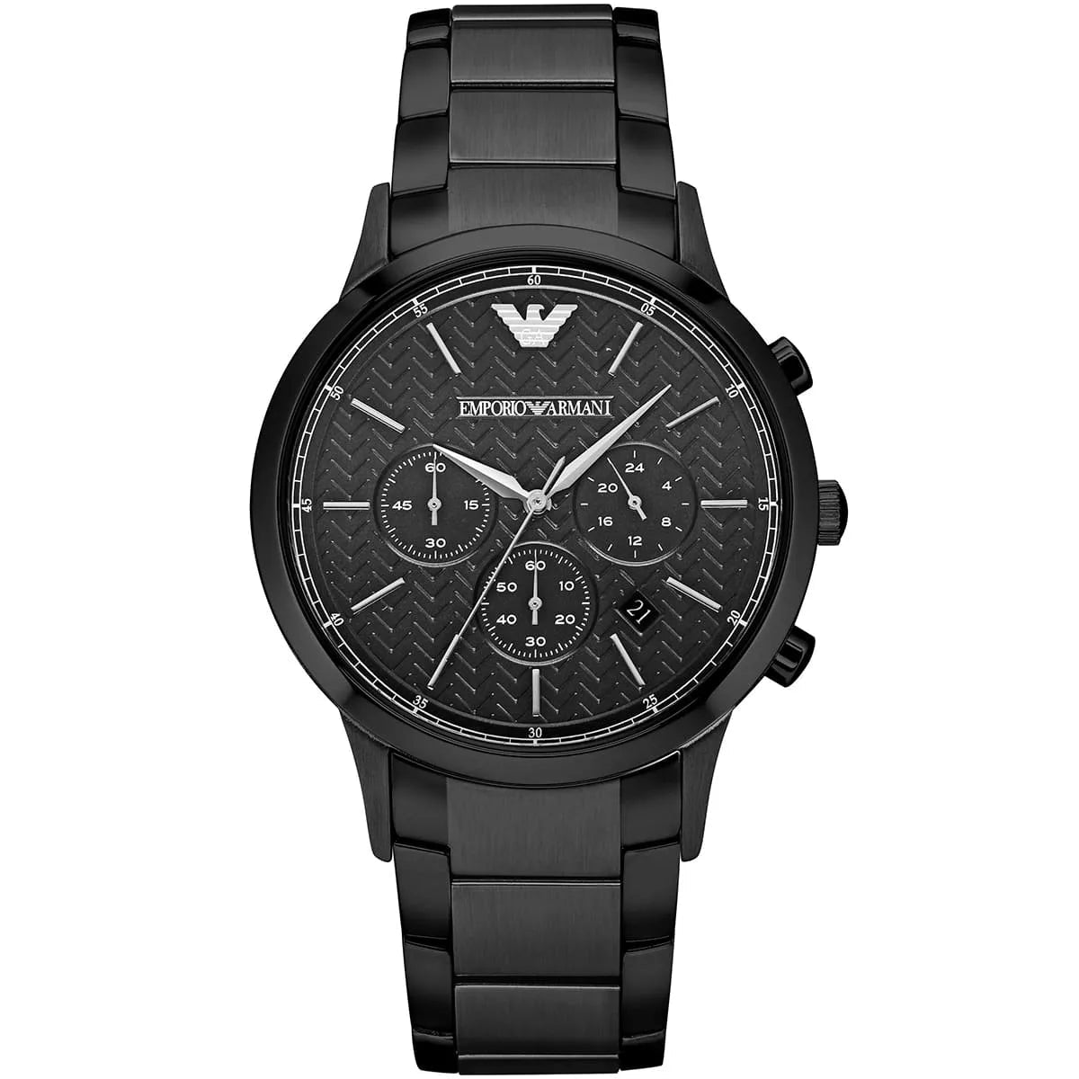 Emporio Armani Renato Chronograph Triple Black Herringbone Dial Black Stainless Steel Men's Watch | Emporio Armani AR2485 - VERSE -
