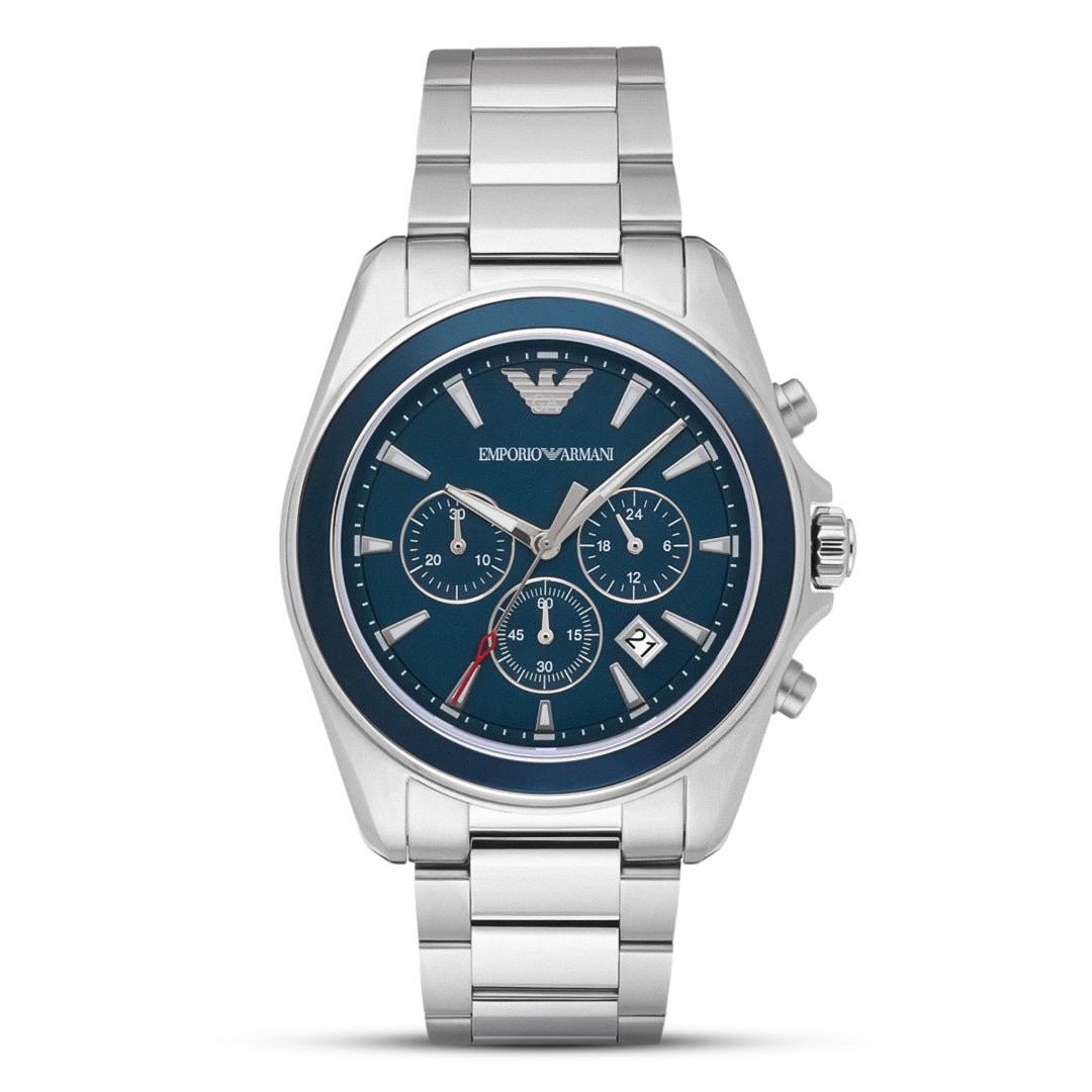 Emporio Armani Sportivo Tazio Chronograph Ocean Blue Dial Stainless Steel Men's Watch | Emporio Armani AR6091 - VERSE -