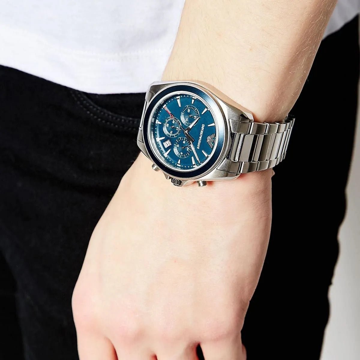 Emporio Armani Sportivo Tazio Chronograph Ocean Blue Dial Stainless Steel Men's Watch | Emporio Armani AR6091 - VERSE -