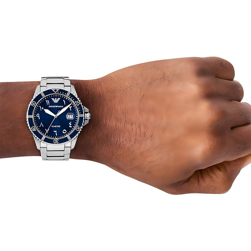 Emporio Armani World Explorer Marine Blue Arabic Dial Stainless Steel Men's 100M Watch | Emporio Armani AR80076 - VERSE -