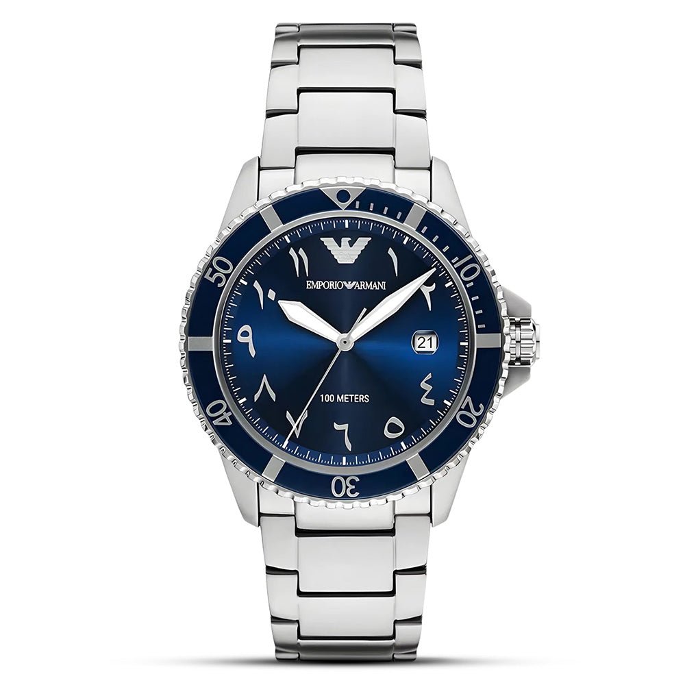 Emporio Armani World Explorer Marine Blue Arabic Dial Stainless Steel Men's 100M Watch | Emporio Armani AR80076 - VERSE -