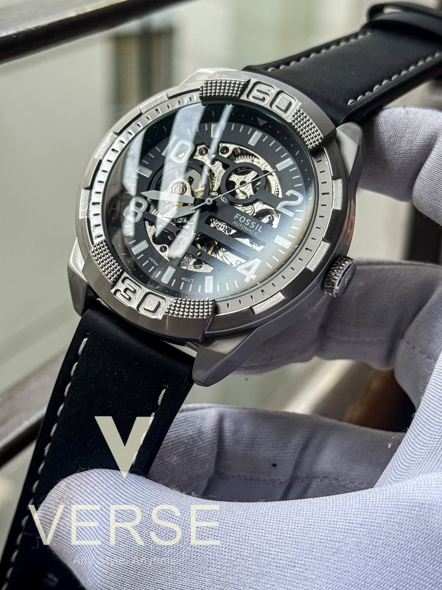 Fossil Bronson Automatic | Black Dial Black Leather - ( Double A ) - VERSE - 