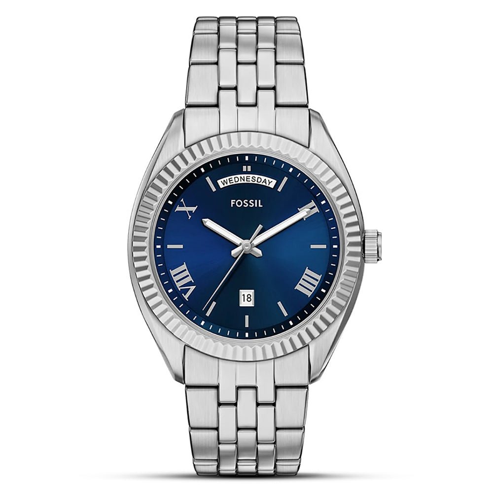 Fossil Campbell Day-Date Navy Blue Dial Stainless Steel Men's Watch | Fossil FS6140 - VERSE -