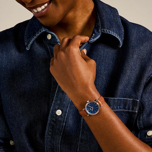 Fossil Carlie Mini Blue Mother-of-Pearl Dial Tan Leather Women's Watch | Fossil ES4701 - VERSE -