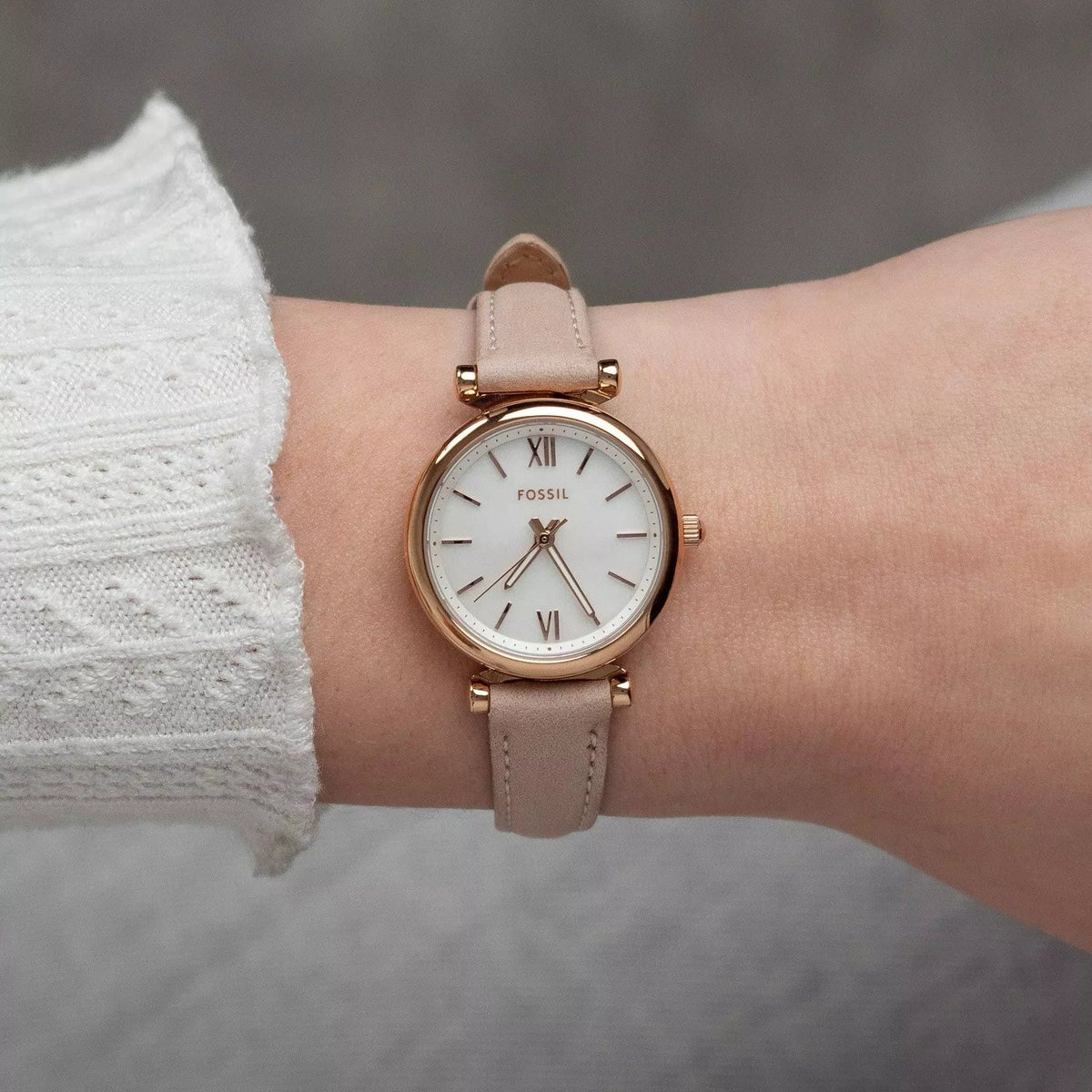 Fossil Carlie Mini White Mother-of-Pearl Dial Blush Pink Leather Women's Watch | Fossil ES4699 - VERSE -