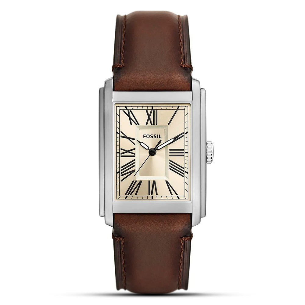 Fossil Carraway FS6012 Cream Dial Dark Brown Leather Men's Tank Watch | Fossil FS6012 - VERSE -