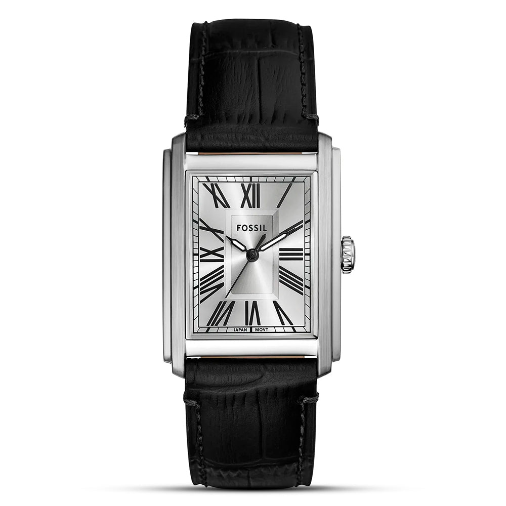 Fossil Carraway Silver Dial Black Leather Men's Tank Watch | Fossil FS6078 - VERSE -
