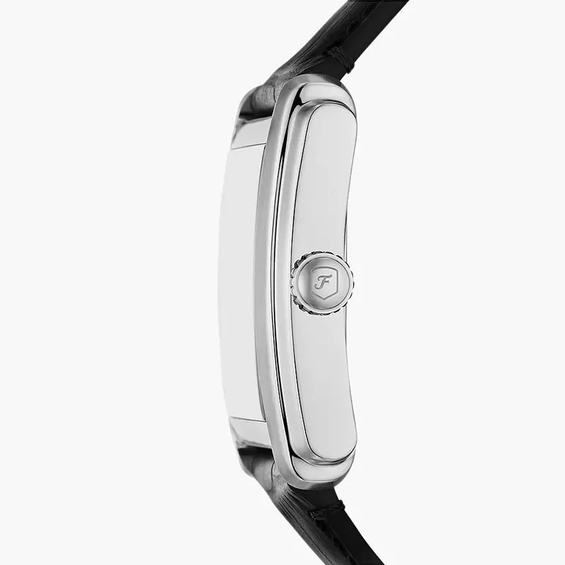 Fossil Carraway Silver Dial Black Leather Men's Tank Watch | Fossil FS6078 - VERSE -