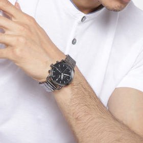 Fossil Commuter Chronograph Black Satin Dial Smoke Grey Stainless Steel Men's Watch | Fossil FS5400 - VERSE -