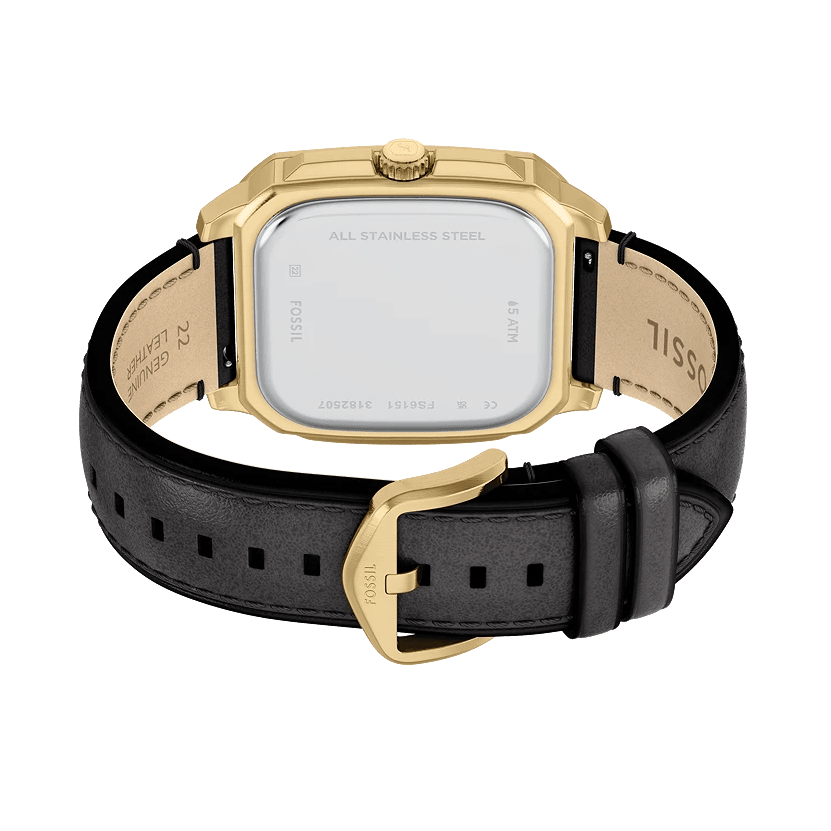 Fossil Crosby Three-Hand Date Gold-Tone Black Dial Black Leather Men's Watch | Fossil FS6151 - VERSE -