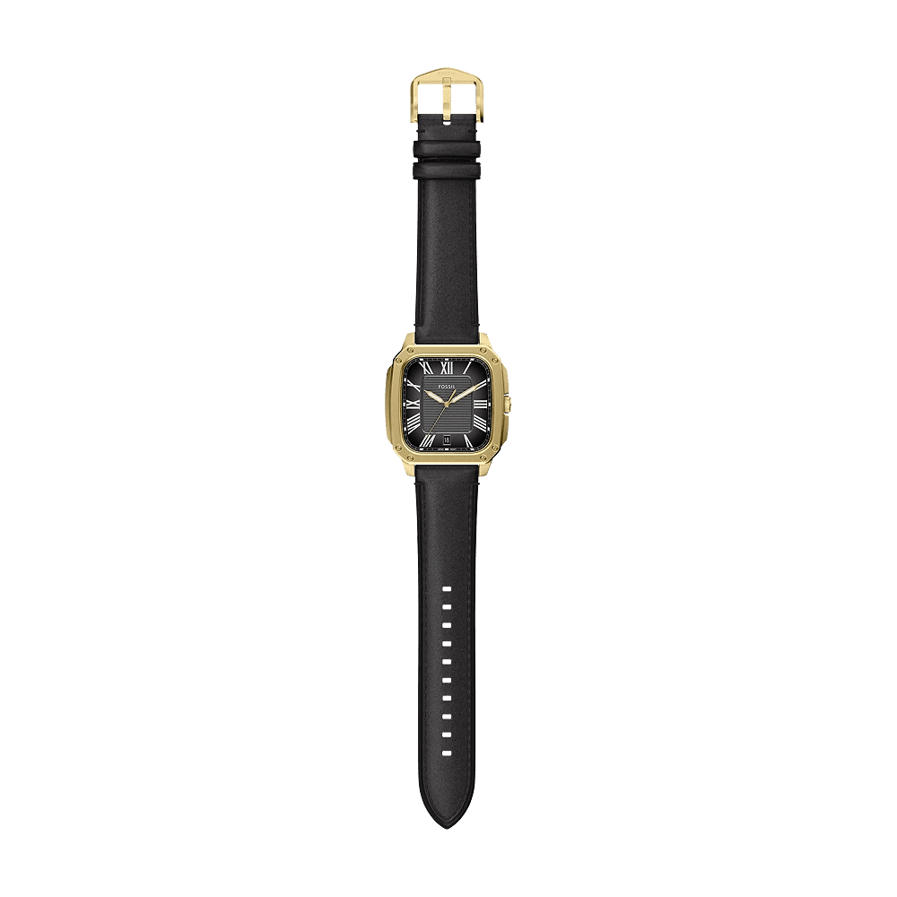 Fossil Crosby Three-Hand Date Gold-Tone Black Dial Black Leather Men's Watch | Fossil FS6151 - VERSE -