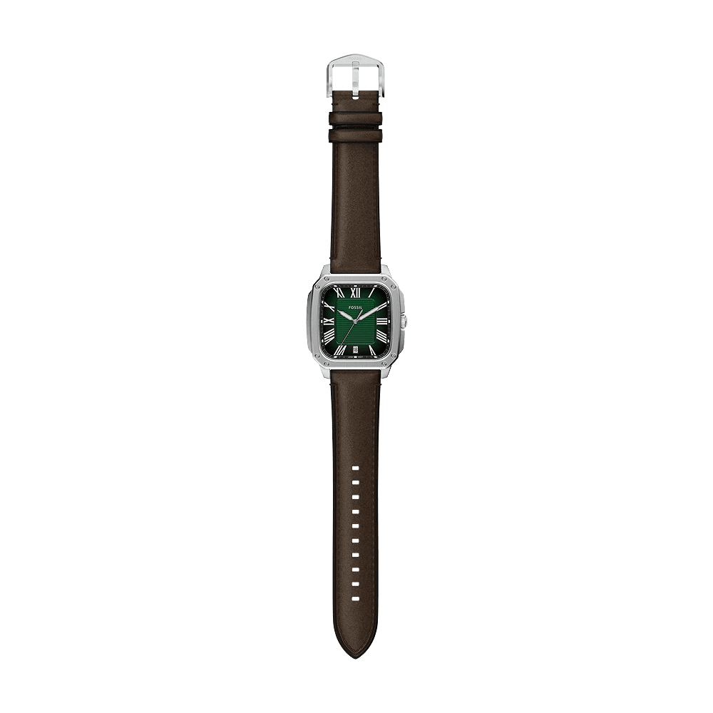 Fossil Crosby Three-Hand Date Satin Green Dial Brown Leather Men's Watch | Fossil FS6150 - VERSE -