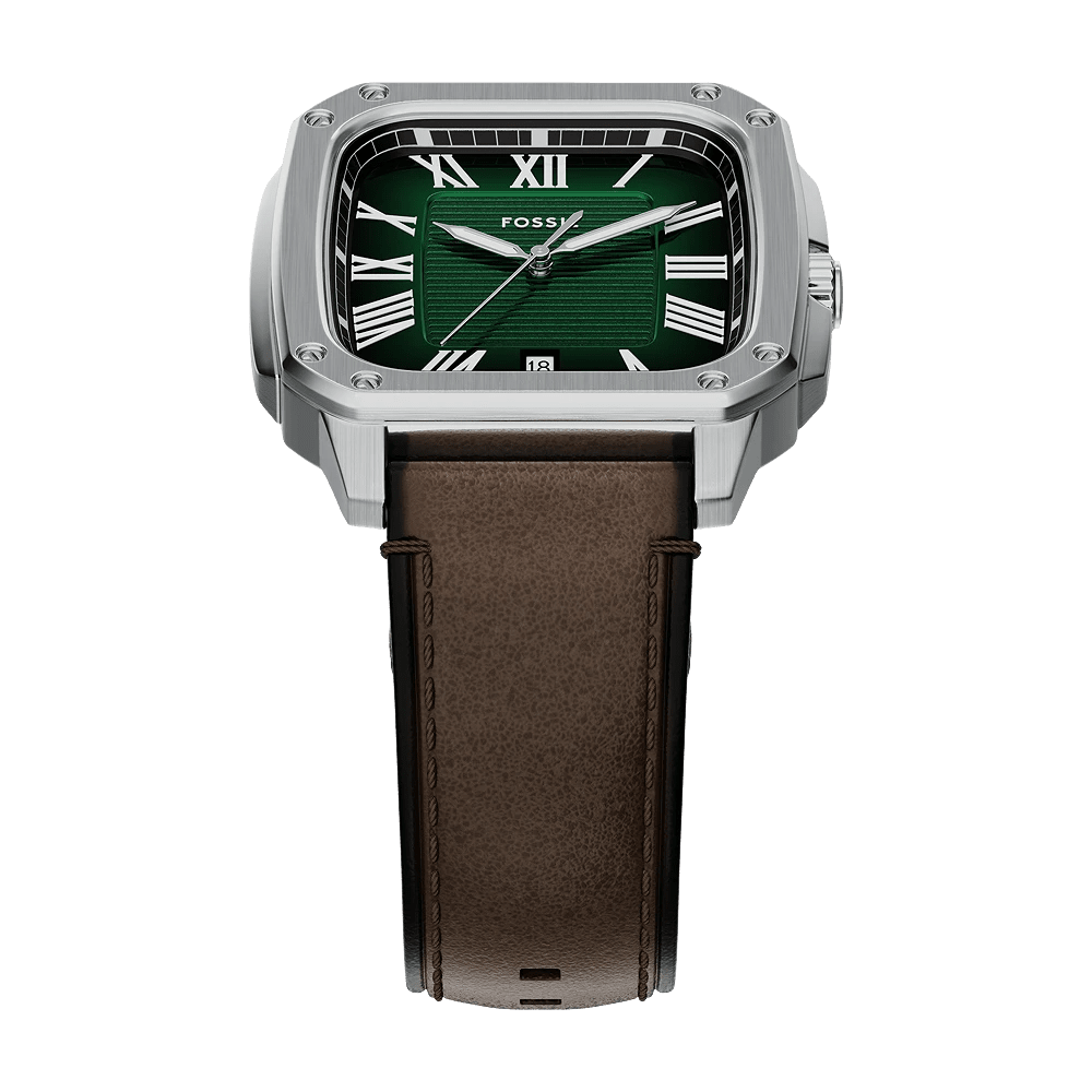 Fossil Crosby Three-Hand Date Satin Green Dial Brown Leather Men's Watch | Fossil FS6150 - VERSE -