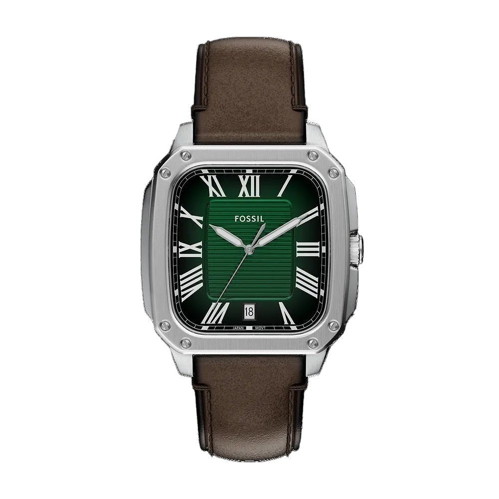 Fossil Crosby Three-Hand Date Satin Green Dial Brown Leather Men's Watch | Fossil FS6150 - VERSE -