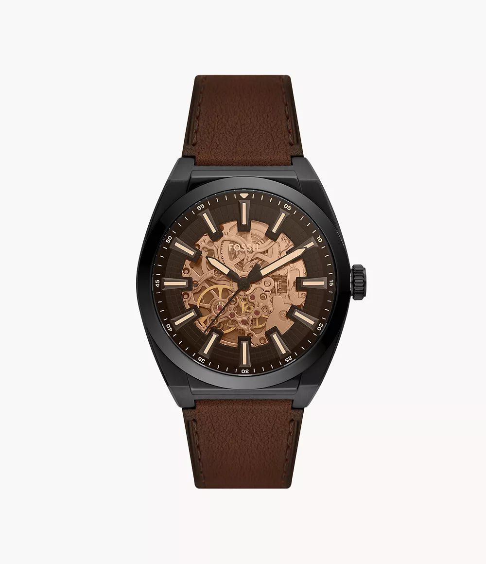 Fossil Everett Automatic Dark Brown Leather Men’s Watch | Fossil ME3207 - VERSE - 