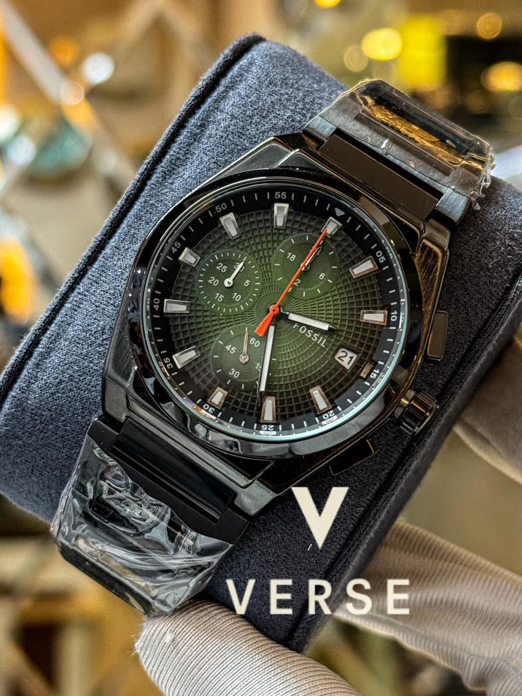 Fossil Everett Chronograph | Black Chain Green Dial - ( Double A ) - VERSE - 