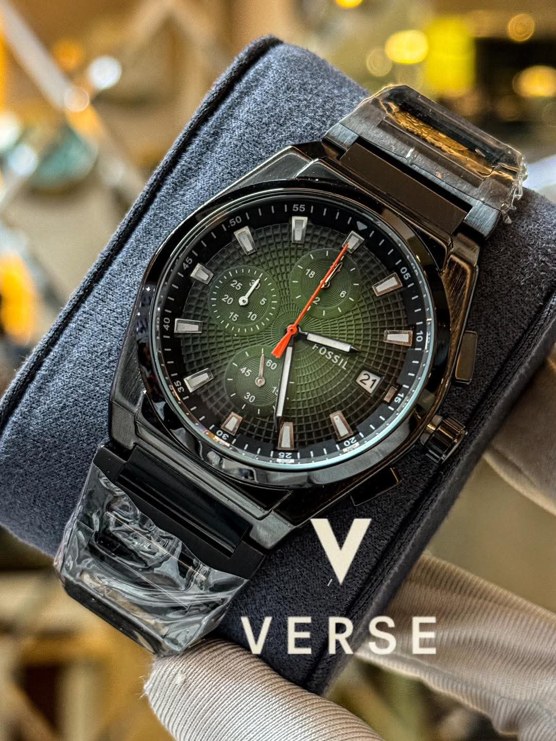 Fossil Everett Chronograph | Black Chain Green Dial - ( Double A ) - VERSE - 