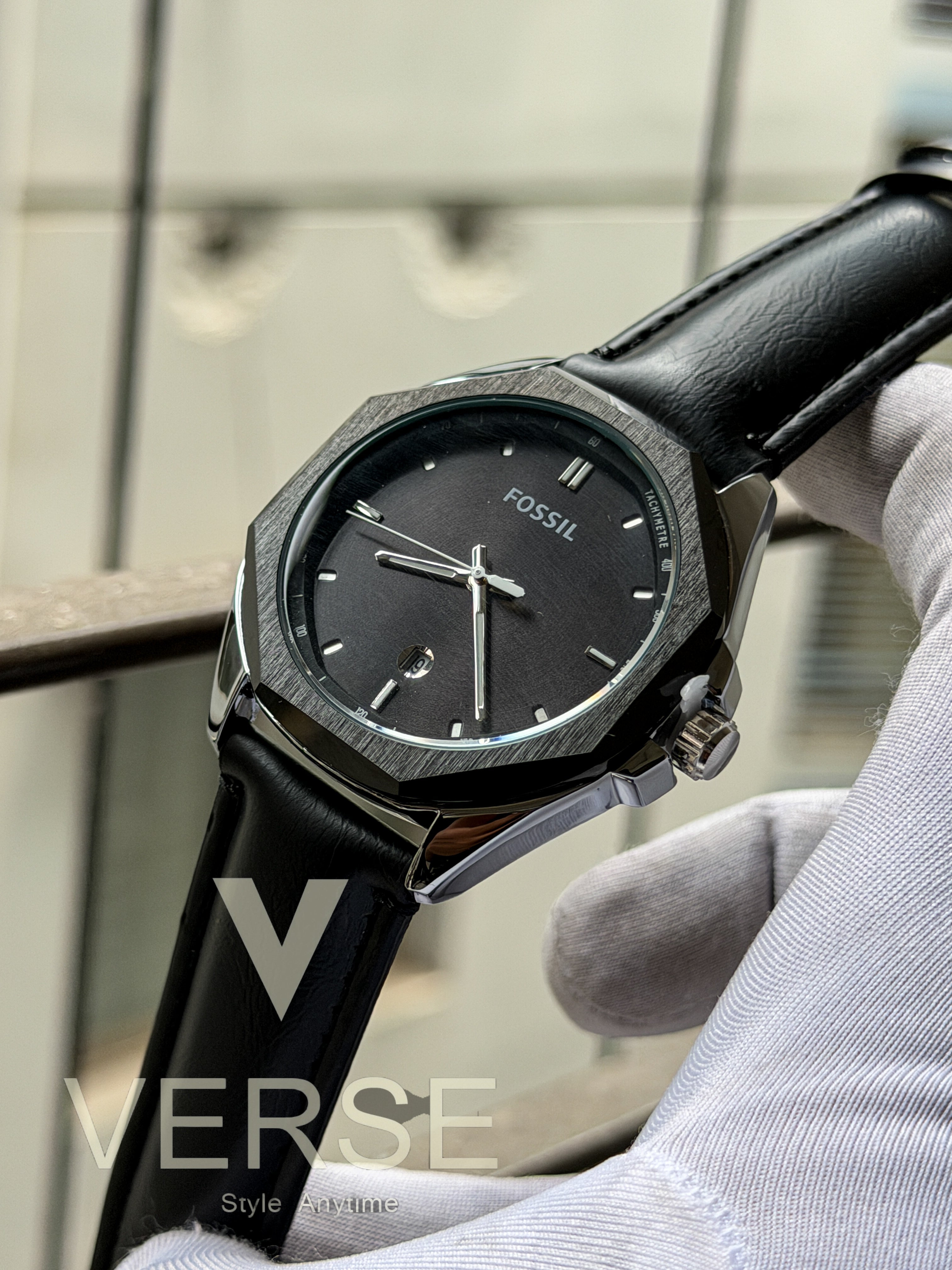 Fossil Everett Edition – Midnight Black Dial with Black Leather (Double A) - VERSE - 
