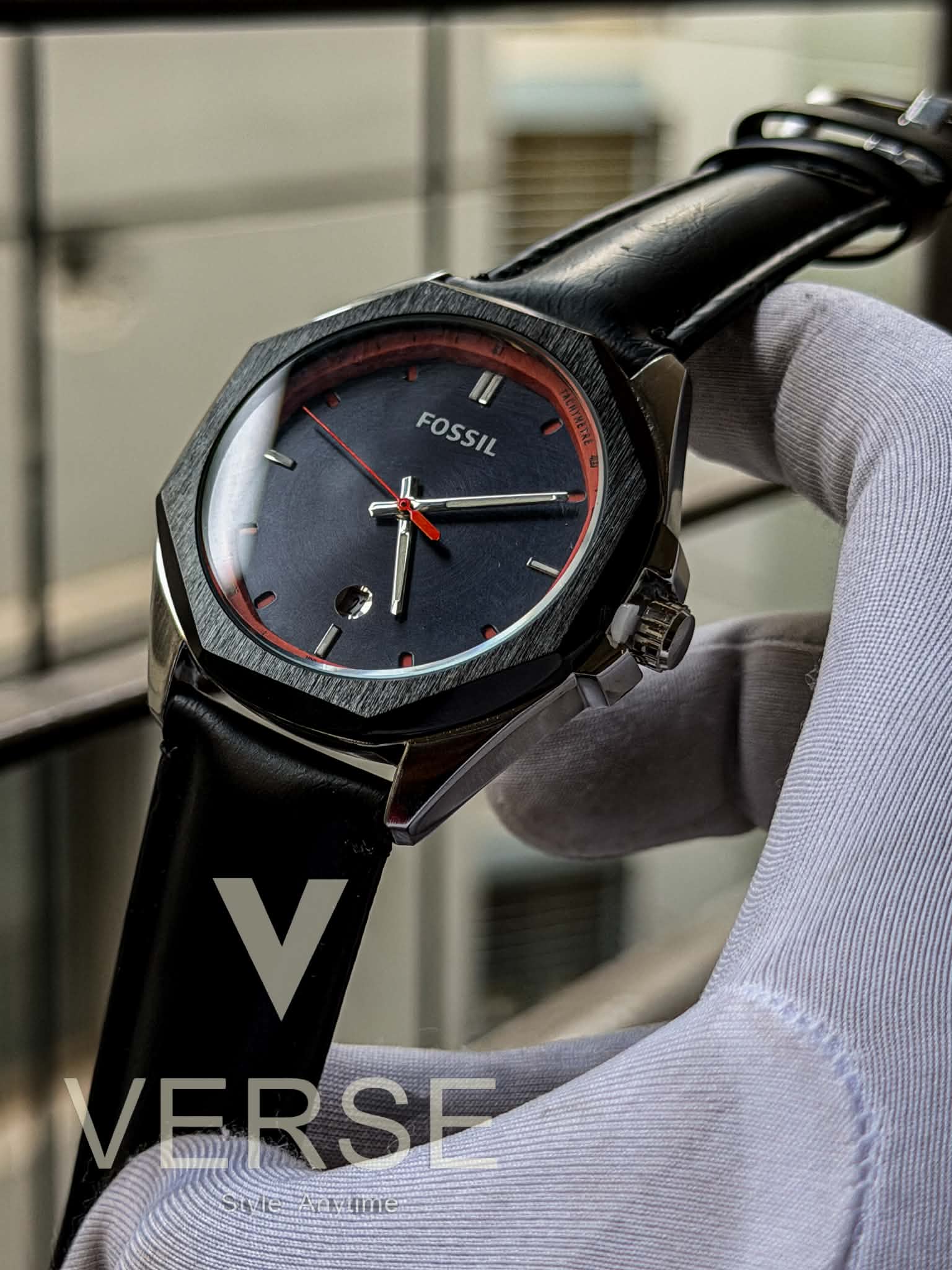 Fossil Everett Edition – Navy Blue Dial with Black Leather (Double A) - VERSE - 