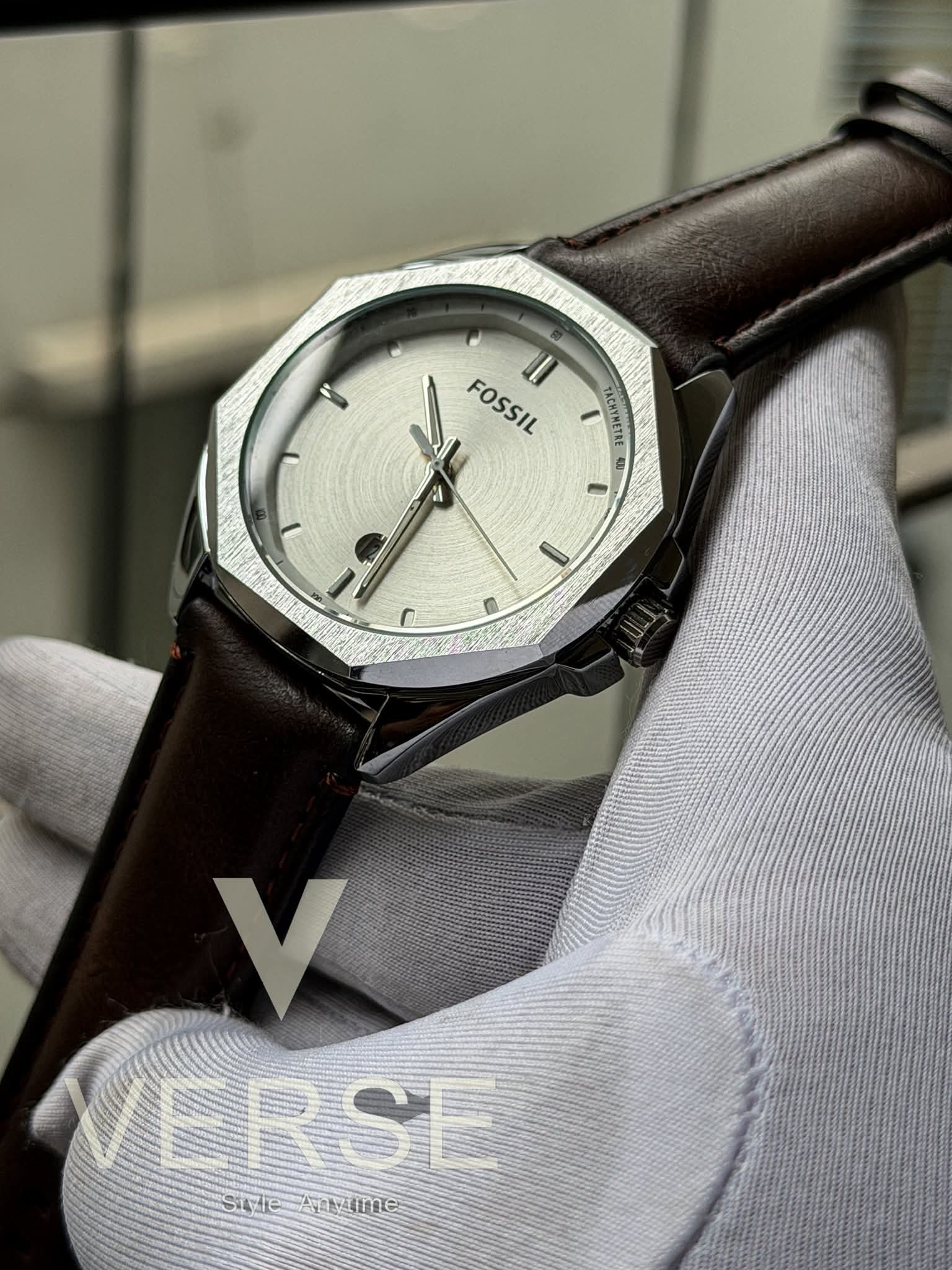 Fossil Everett Edition – Silver Dial with Brown leather by(Double A) - VERSE -