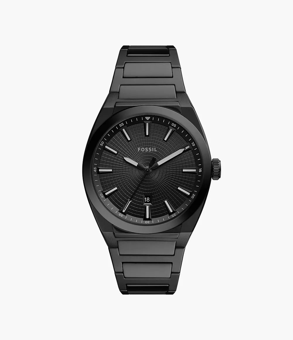 Fossil Everett Three - Hand Date Black Stainless Steel Men’s Watch | Fossil FS5824 - VERSE - 