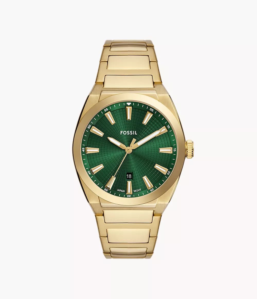 Fossil Everett Three - Hand Date Gold - Tone Stainless Steel Men’s Watch | Fossil FS6090 - VERSE - 