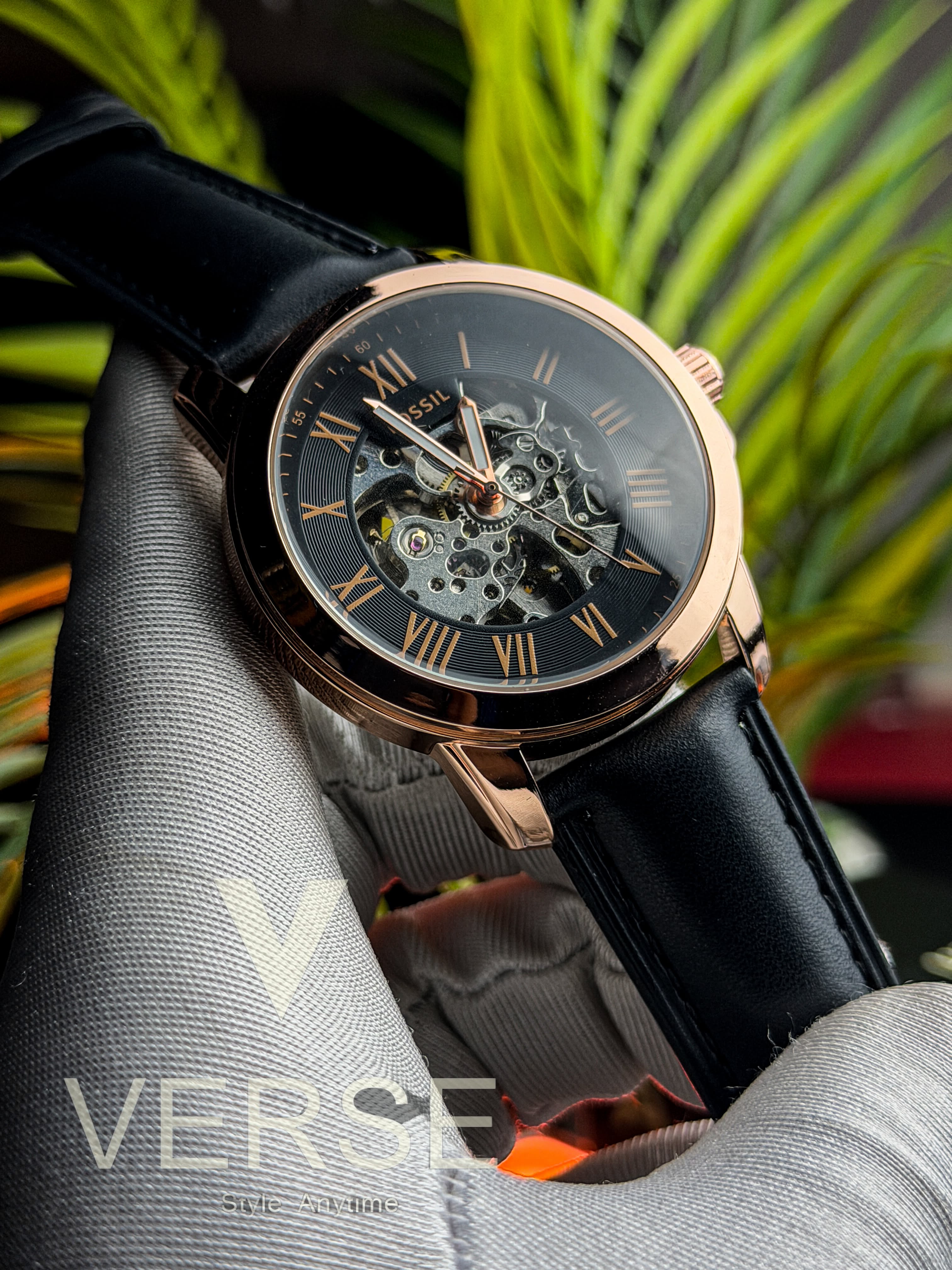 Fossil Grant Automatic | Black Leather Rose Gold Tone - ( Double A ) - VERSE -