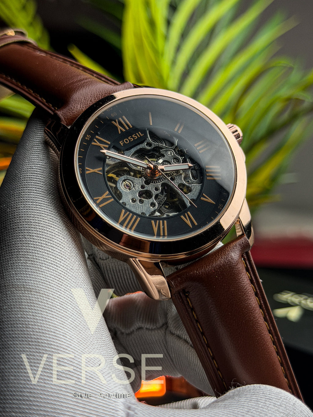 Fossil Grant Automatic | Brown Leather Rose Gold Tone - ( Double A ) - VERSE -