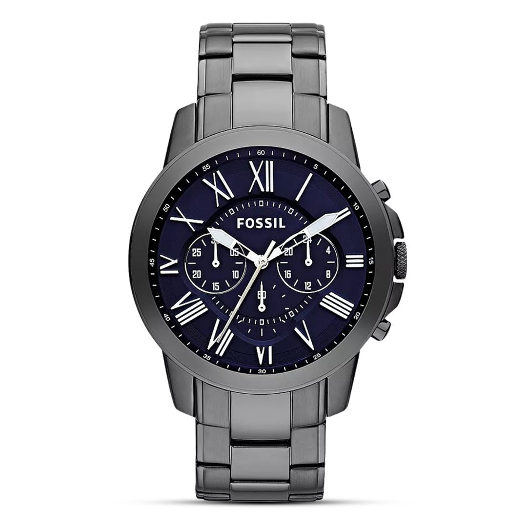 Fossil Grant Chronograph Smoke-Toned Midnight Blue Dial Stainless Steel Men's Watch | Fossil FS4831 - VERSE -