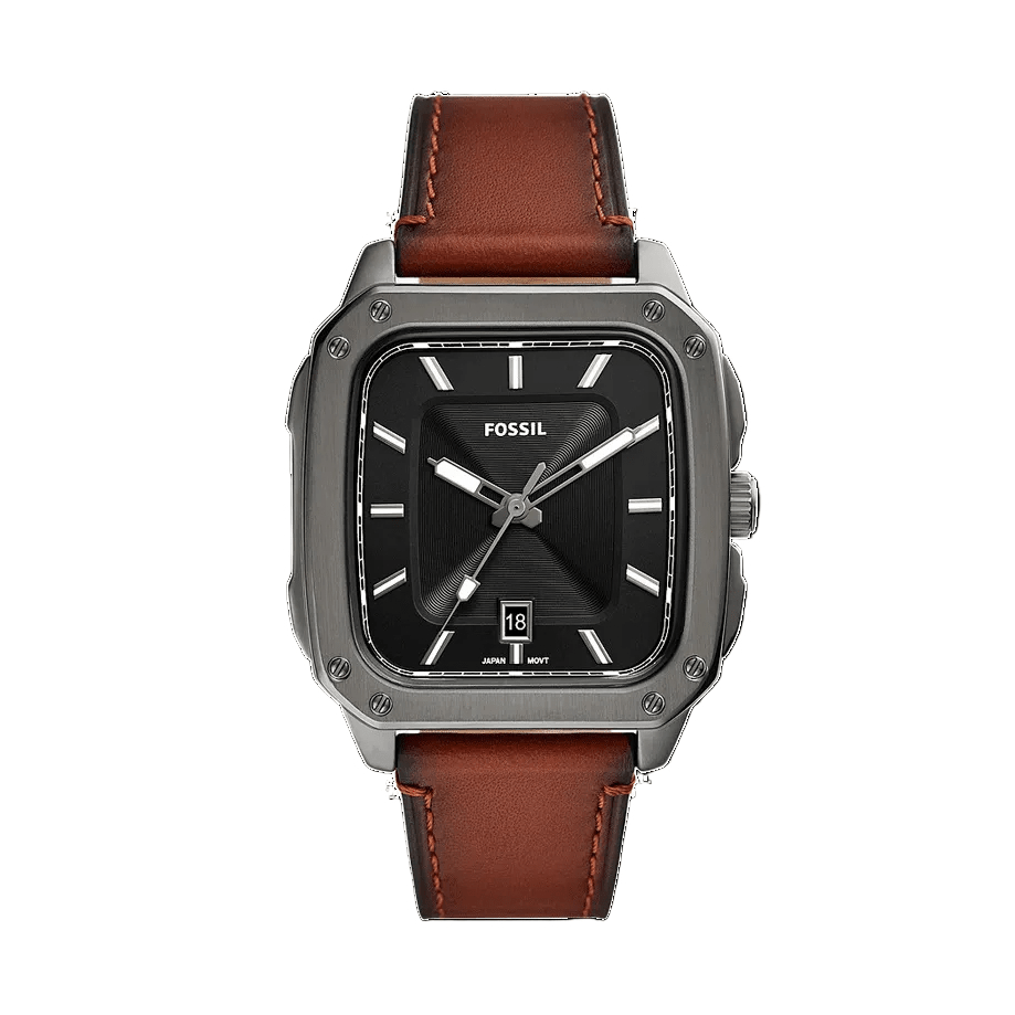 Fossil Inscription Three-Hand Date Anthracite Black Dial Brown Leather Men's Watch | Fossil FS5934 - VERSE -