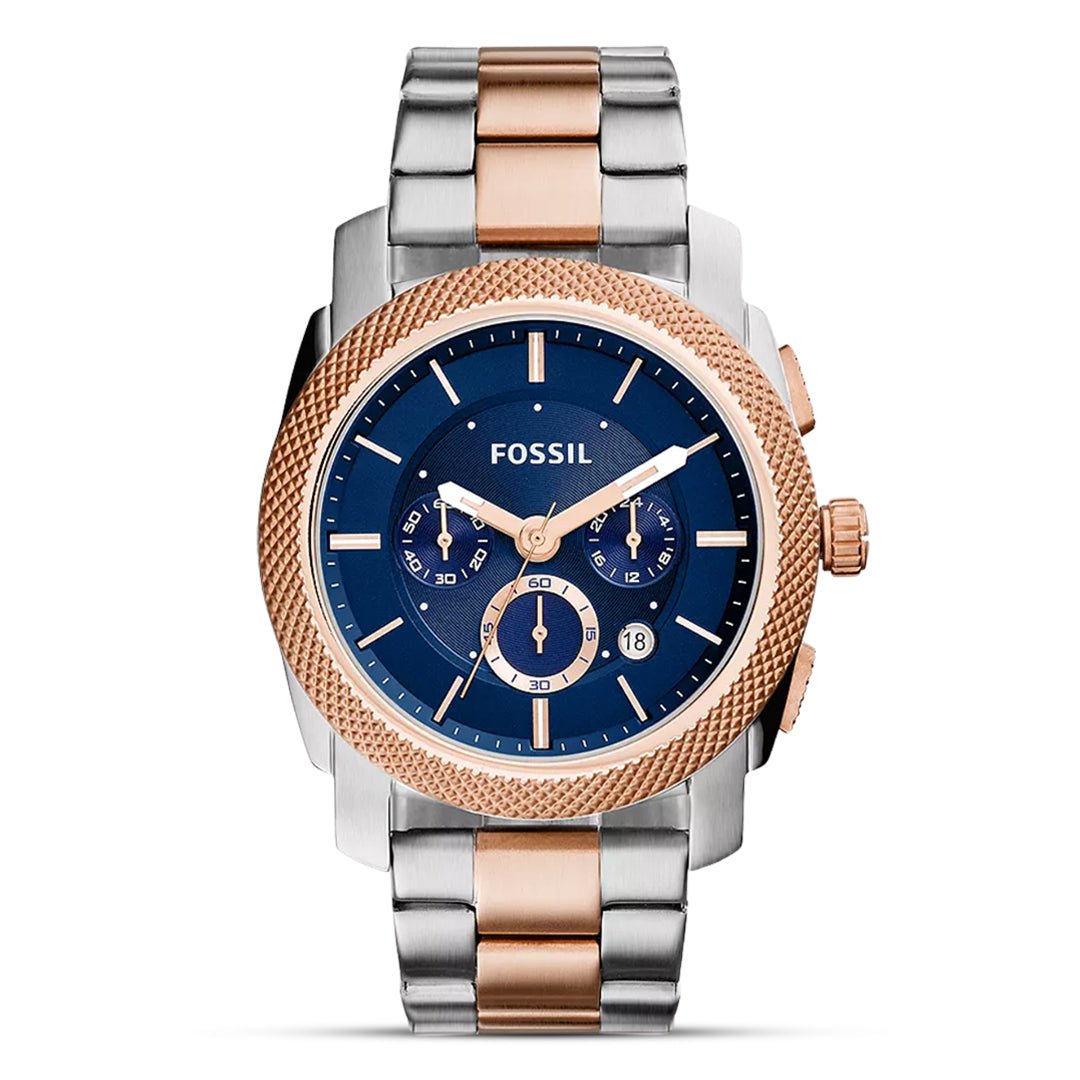 Fossil Machine Chronograph Satin Blue Dial Two-Tone Stainless Steel Men's Watch | Fossil FS5037 - VERSE -