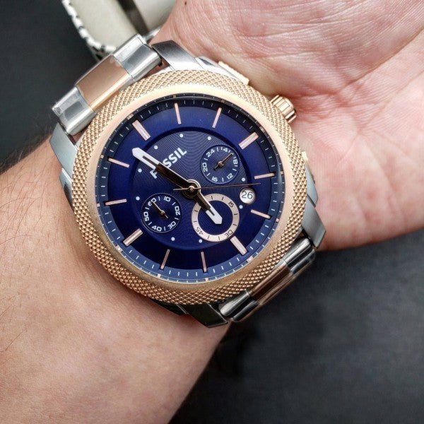 Fossil Machine Chronograph Satin Blue Dial Two-Tone Stainless Steel Men's Watch | Fossil FS5037 - VERSE -