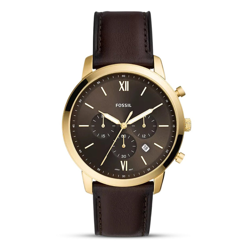 Fossil Neutra Chronograph Black Dial Gold Tone Brown Leather Men's Watch | Fossil FS5763 - VERSE - 