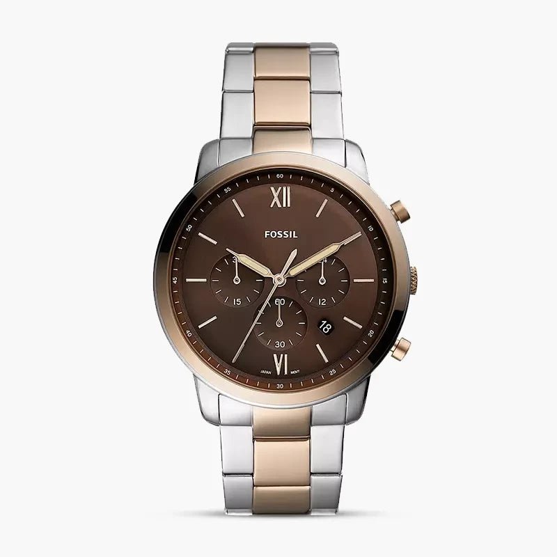 Fossil Neutra Chronograph Two-Tone Caramel Brown Dial Stainless Steel Men's Watch | Fossil FS5869 - VERSE -