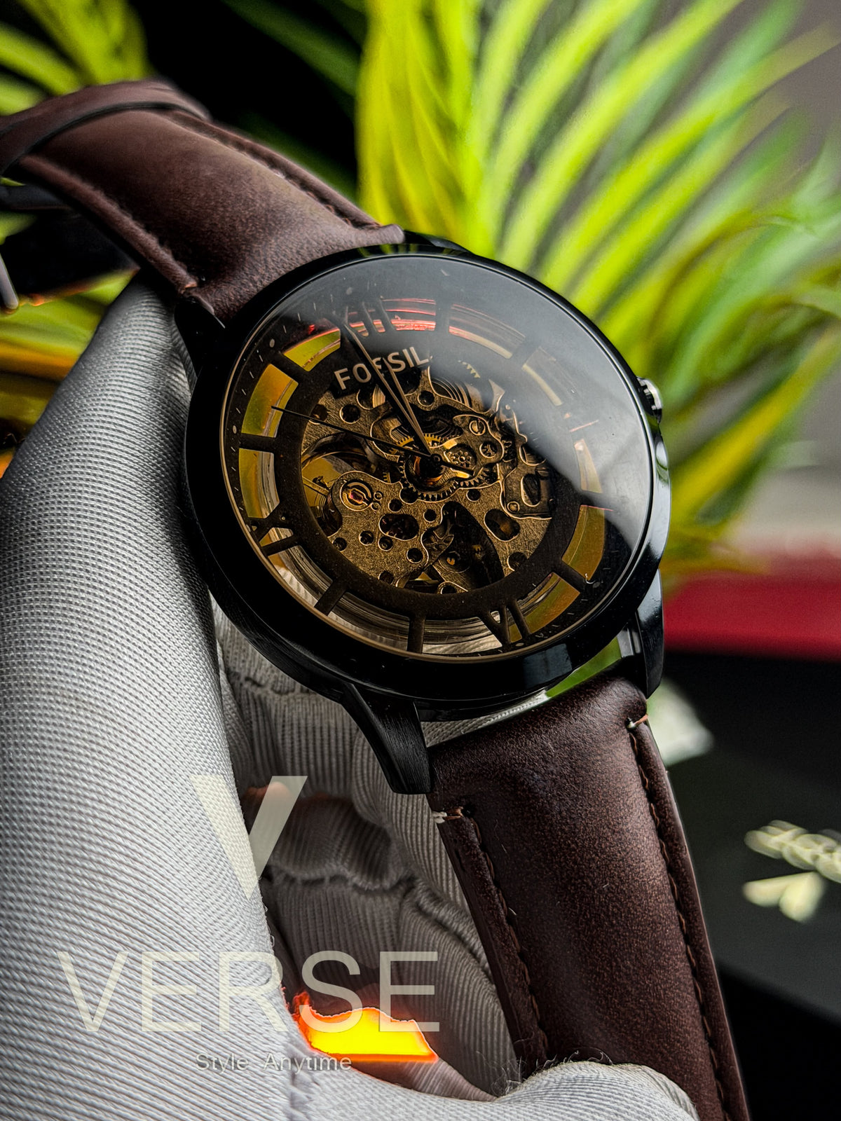Fossil Townsman Automatic | Espresso Brown Leather Black Case - ( Double A ) - VERSE -