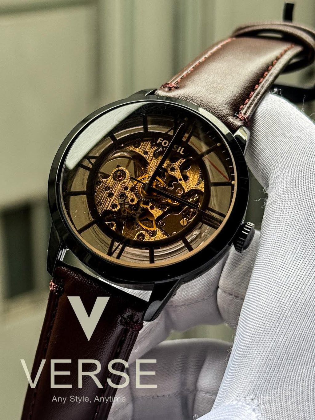Fossil Townsman Automatic | Espresso Brown Leather Black Case - ( Double A ) - VERSE - 