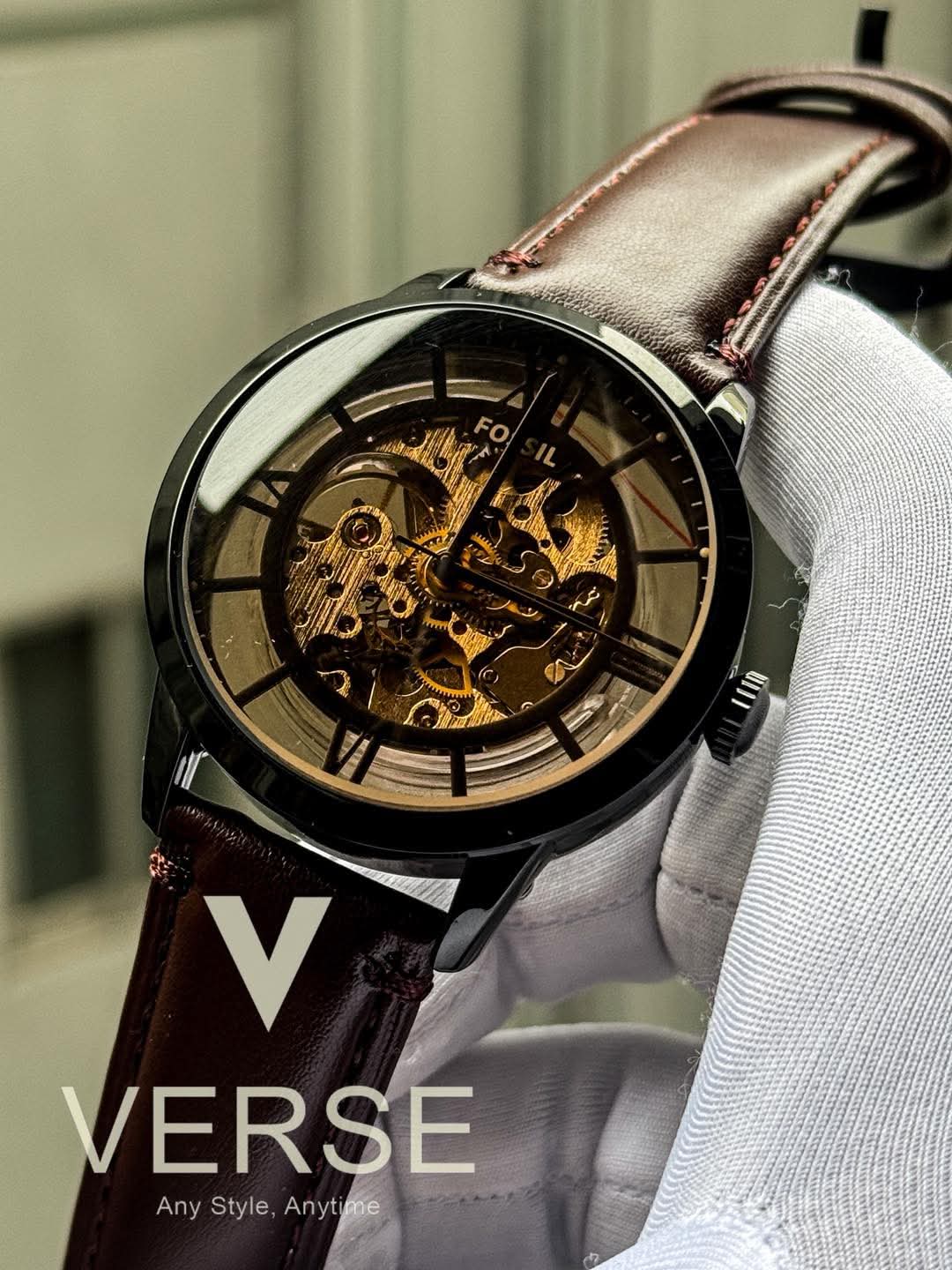Fossil Townsman Automatic | Espresso Brown Leather Black Case - ( Double A ) - VERSE - 