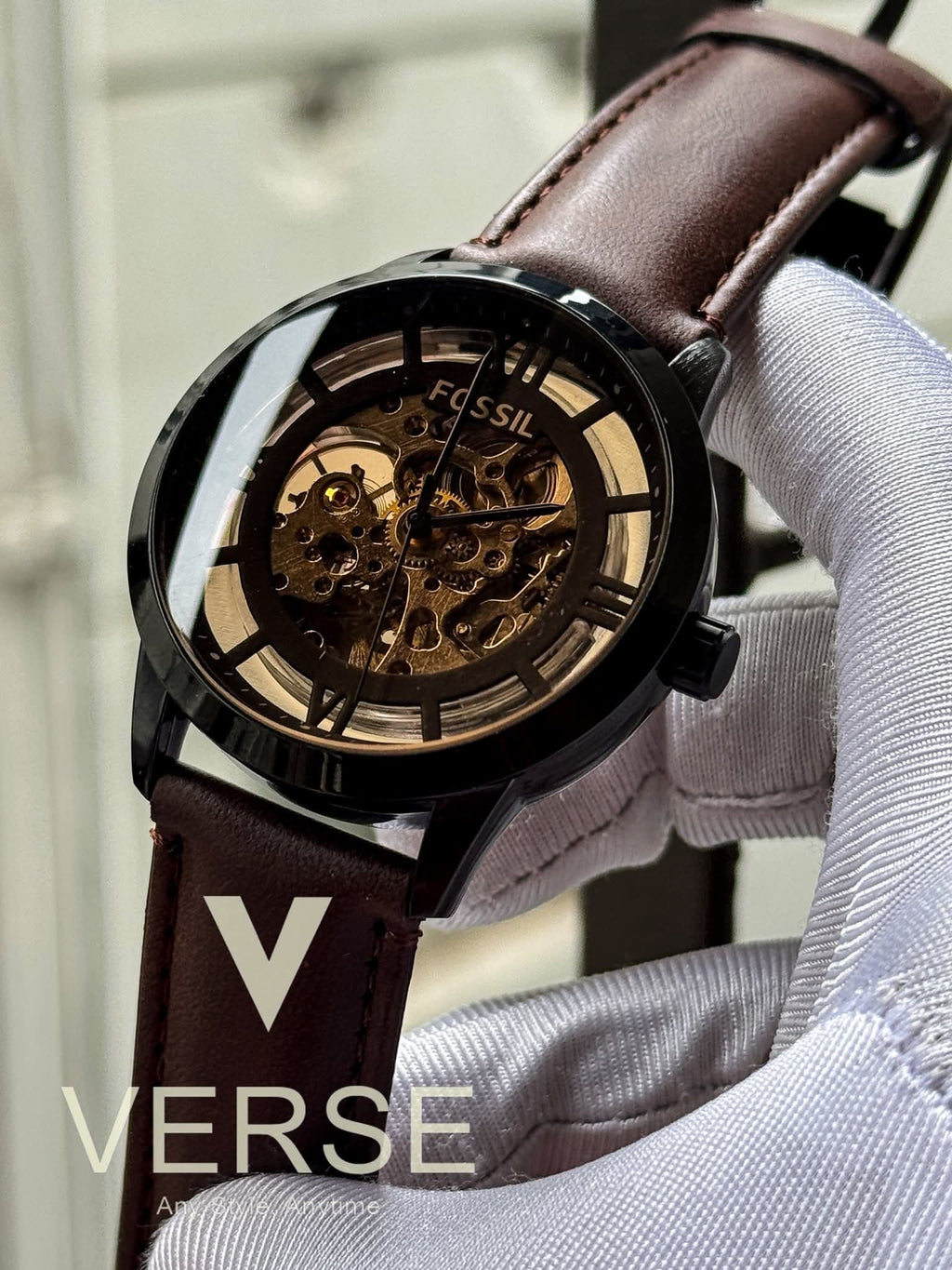 Fossil Townsman Automatic | Espresso Brown Leather Black Case - ( Double A ) - VERSE - 