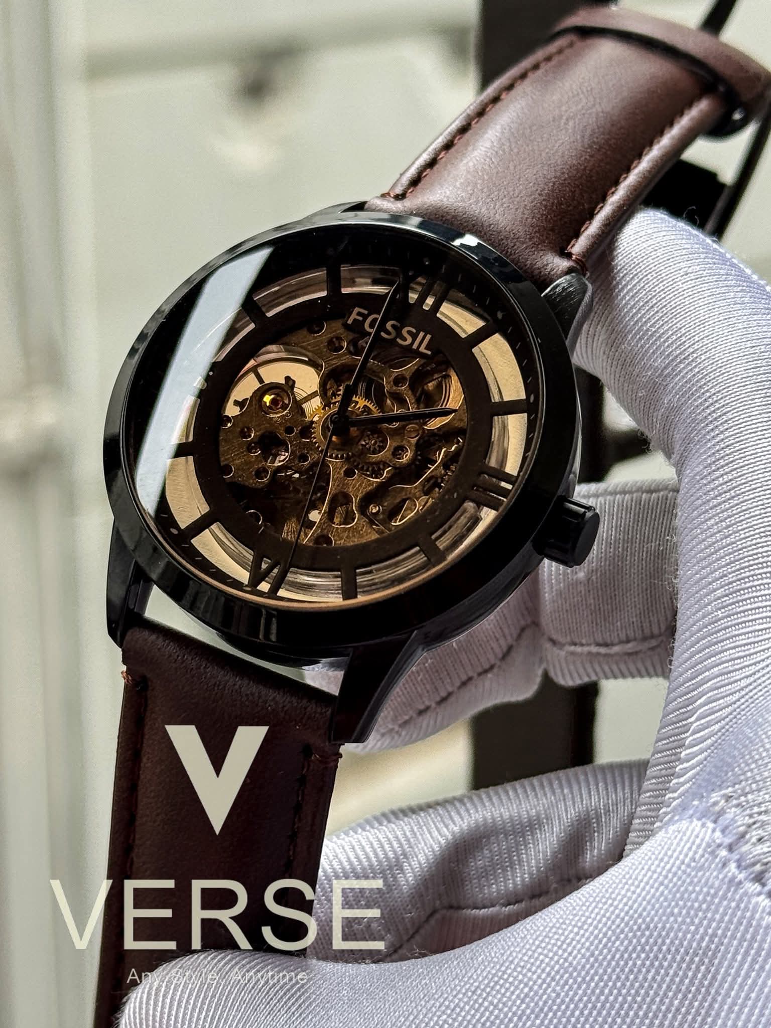 Fossil Townsman Automatic | Espresso Brown Leather Black Case - ( Double A ) - VERSE - 
